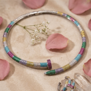 The Iris Spectrum Multi-Colour Nail Choker With Hoops-Platinum Finish
