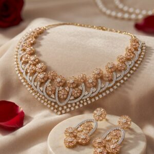 The Dhalia Two-Tone Floral Scalloped Blossom Choker Set-Gold Finish