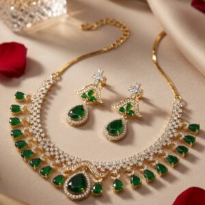Helena Royal Green Verdant Teardrop Choker Set-Gold Finish