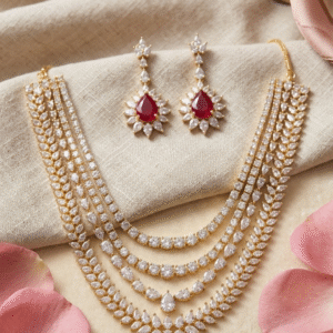 The Scarlet Empress Multi-Layered Pear-Cut Ruby Choker Set-Gold Finish