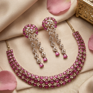 The Lady Isabella Ruby Pink Collar Choker Set-Antique Finish