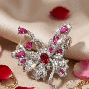 Fuchsia Majesty Openwork Butterfly Pave Magnet Brooch-Platinum Finish