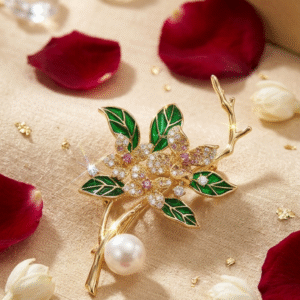 Botanical Splendor Enamel And Crystal Floral Brooch-Gold Finish