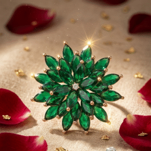 Verdant Bloom Marquise Green Starburst Magnet Brooch-Gold Finish