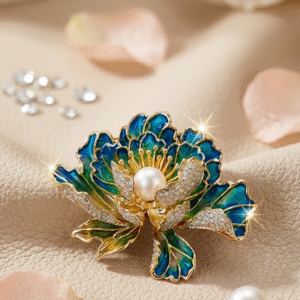 Gradient Enamel And South Sea Peacock Peony Magnet Brooch Pin-Gold Finish