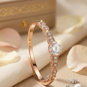 The Genevieve Braided Solitaire Diamond-Style Twisted Kada Bracelet-Gold Finish