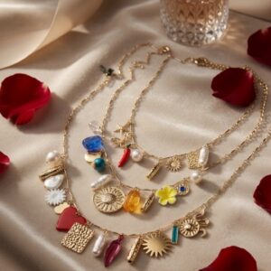 The Wanderlust Talisman Layered Chain Fine Byzantine Multi-Charm Statement Necklace-Gold Finish