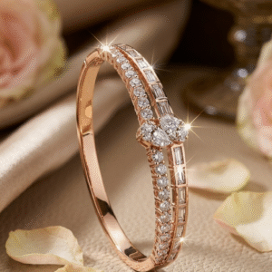 Isla Twin Pear Blossom Geometric Baguette Kada Bracelet-Gold Finish