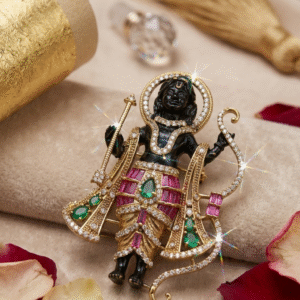 The Kodanada Rama Heritage Ayodhya Divine Grace Channel-Set Ruby Deity Brooch-Gold Finish