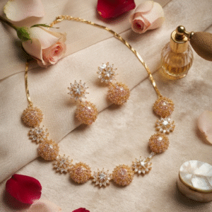The Imperial Solis Vintage Alternating Crystal Star and Pave Dome Choker Set-Gold Finish