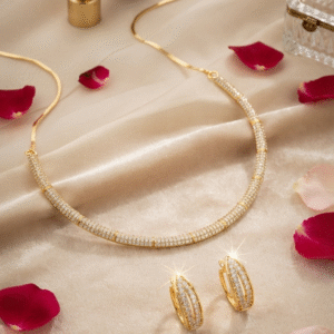 The Imperial Sleek Luxury Pavè Crystal Collar Choker And Huggie Hoop-Gold Finish