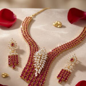 The Sovereign Rose Vintage Multi-Strand Ruby-Style Choker Set-Gold Finish