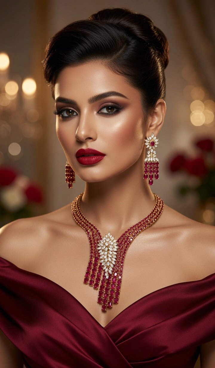 The Sovereign Rose Vintage Multi-Strand Ruby-Style Choker Set-Gold Finish - Image 2