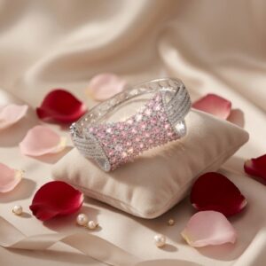 The Rosè Horizon Luxury Pink Sapphire And Diamond-Style Pavè Kada Bracelet-Platinum Finish