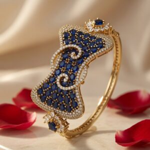 The Anastasia Royal Sapphire Blue Bow Kada Bracelet-Antique Finish