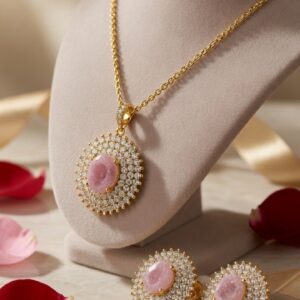 The Pink Opaline Sunburst Statement Necklace-Gold Finish