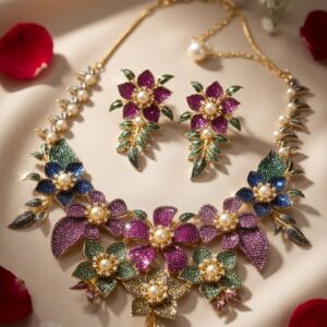 Imperial Orchid Multicolor Micro-Pavè Botanical Choker Set-Gold Finish