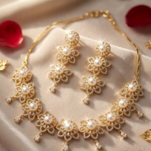 Aethel Mandala Pearl Drop Radiance Floral Zirconia Choker Set-Gold Finish