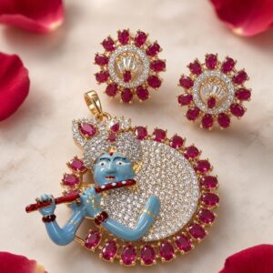 Sovereign Vrindavan Krishna Flute Pendant Set-Gold Finish