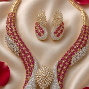 The Crimson Monarch Ruby And Diamond Sculptural Choker Set-Gold Finish