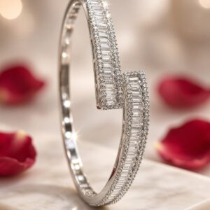 The Astral White Gold Baguette And Pavè Diamond-Style Kada Bracelet-Platinum Finish