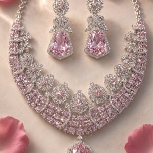 The Pink Diamond-Style Solitaire Drop Bridal Choker Set-Platinum Finish