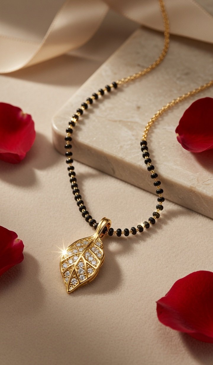 The Amaya Leaf Luxury Diamond-Style Mangalsutra-Gold Finish
